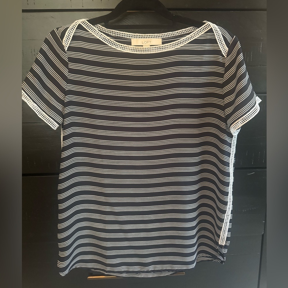 LOFT Blue and White Striped Nautical Short Sleeve Top